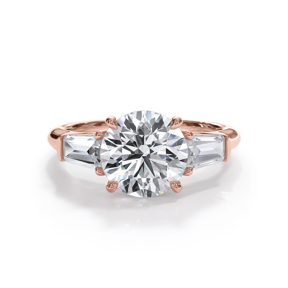 14K Rose Gold Bellora Tapered Lab Baguette Engagement Ring