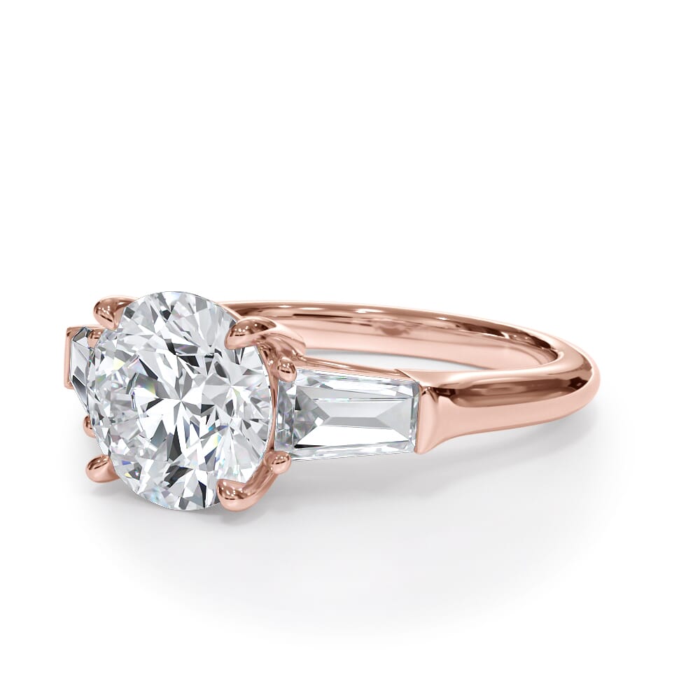 14K Rose Gold Bellora Tapered Lab Baguette Engagement Ring