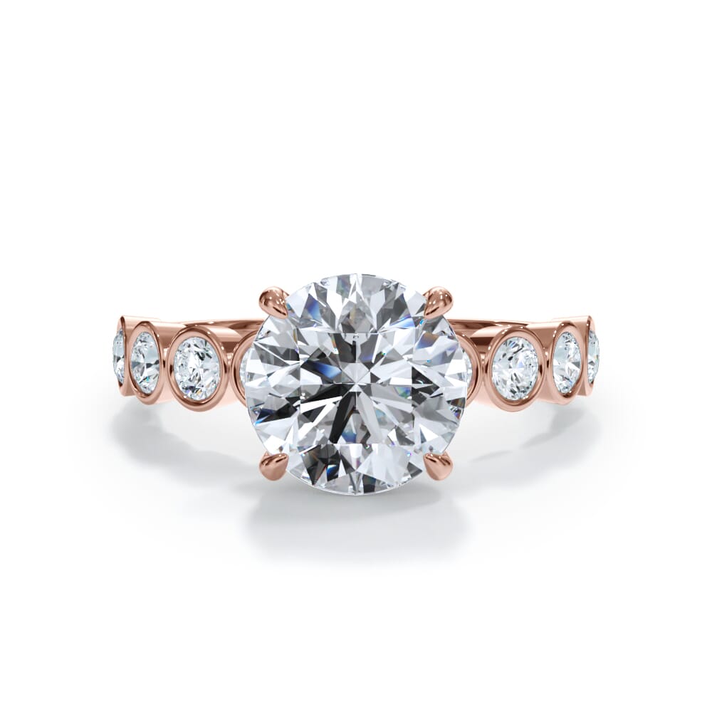 14K Rose Gold Bellora Round Diamond Bezel Hidden Halo Engagement Ring