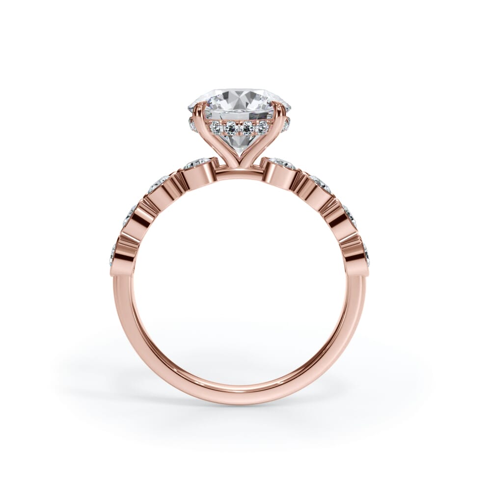 14K Rose Gold Bellora Round Diamond Bezel Hidden Halo Engagement Ring