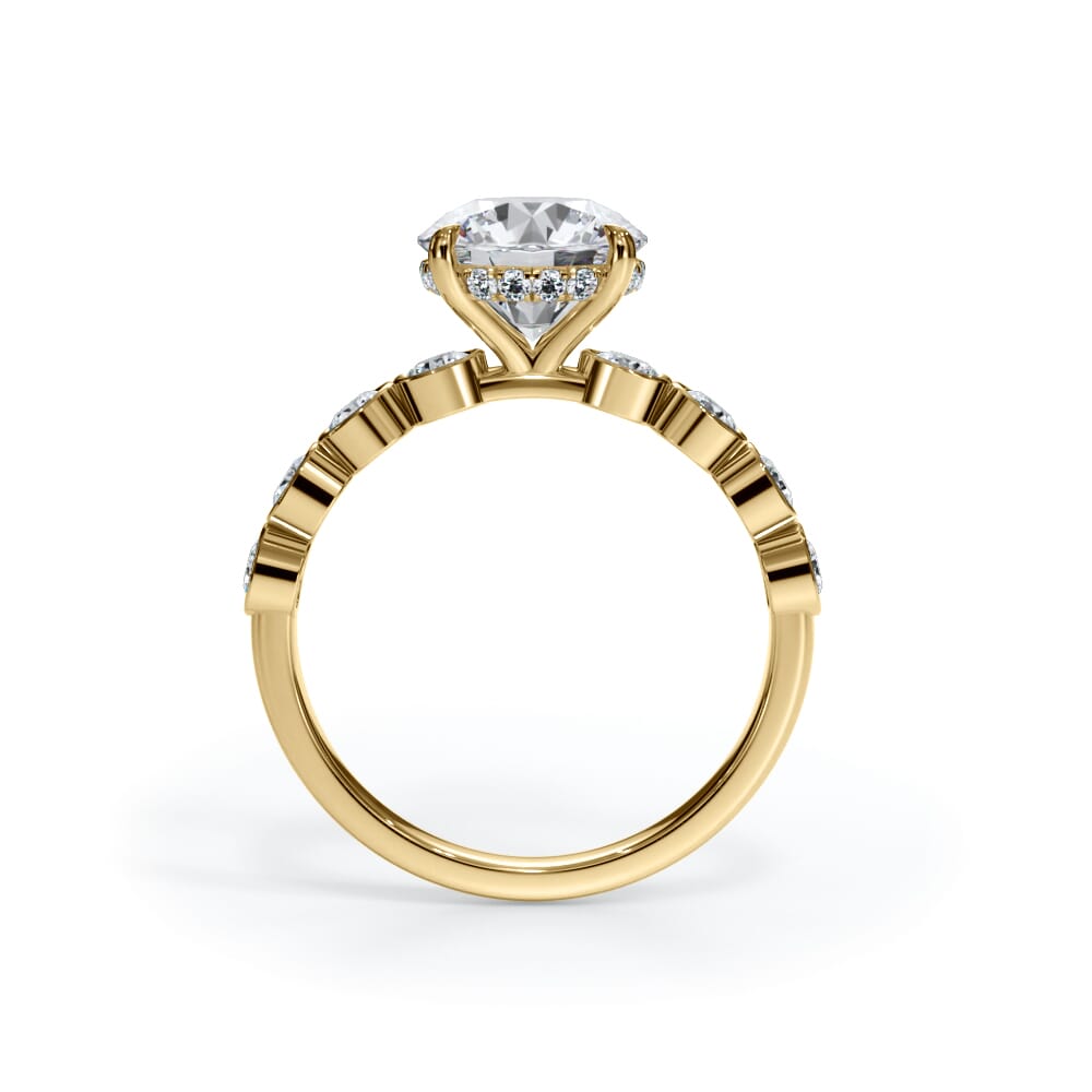 14K Yellow Gold Bellora Round Diamond Bezel Hidden Halo Engagement Ring