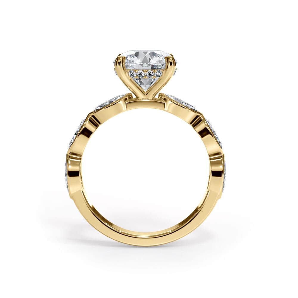 14K Yellow Gold Bellora Lab Marquise Bezel Hidden Halo Engagement Ring