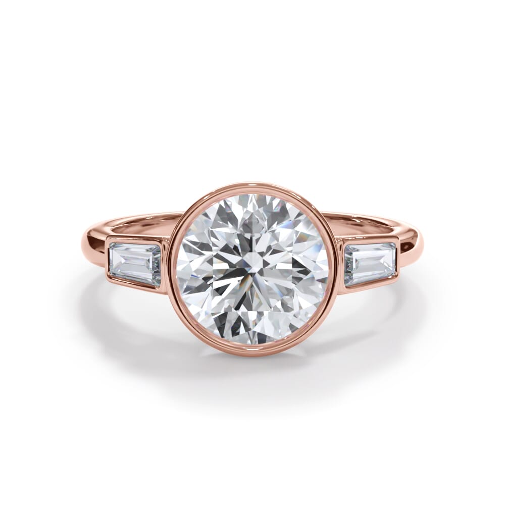 14K Rose Gold Bellora Bezel-Set Tapered Baguette Engagement Ring