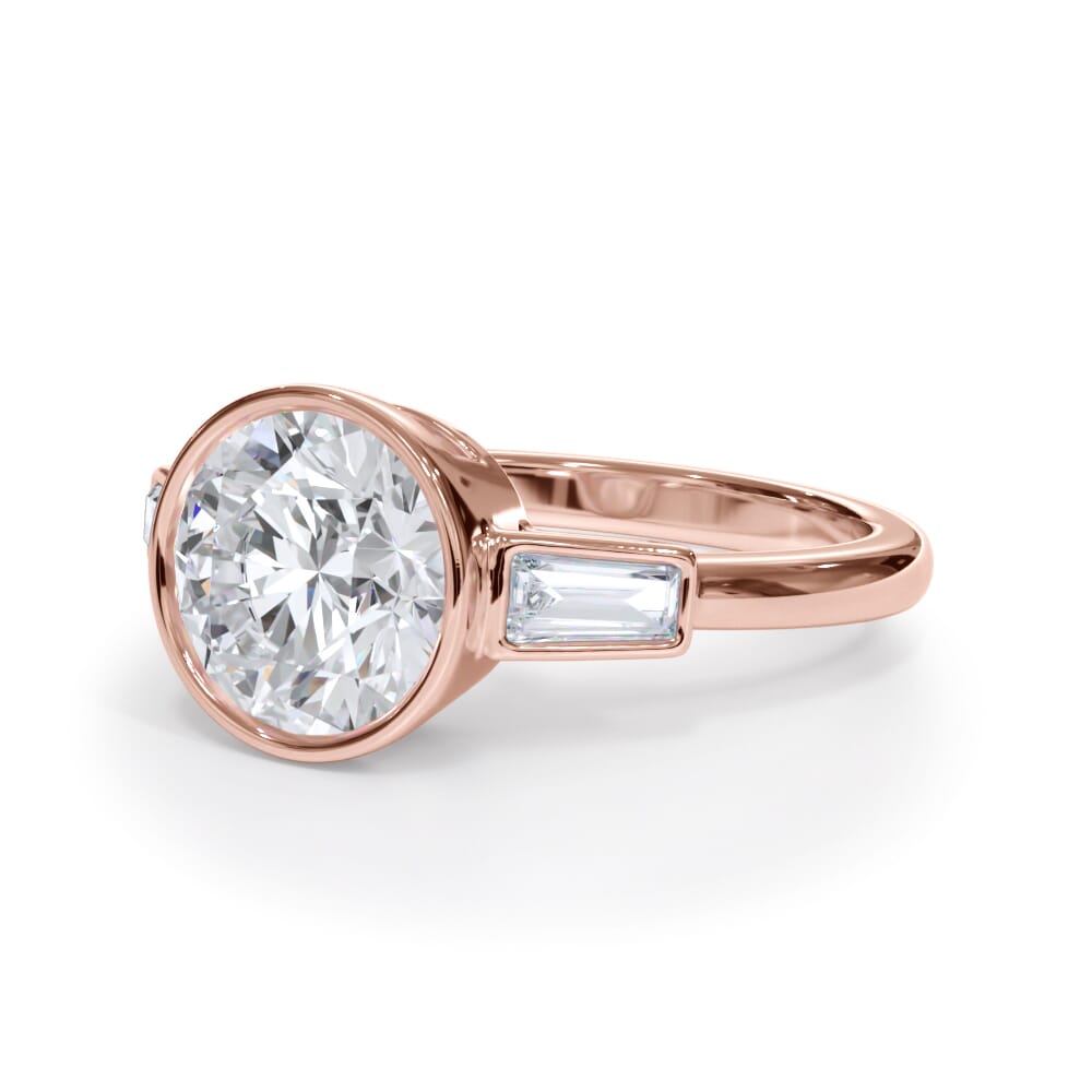 14K Rose Gold Bellora Bezel-Set Tapered Baguette Engagement Ring