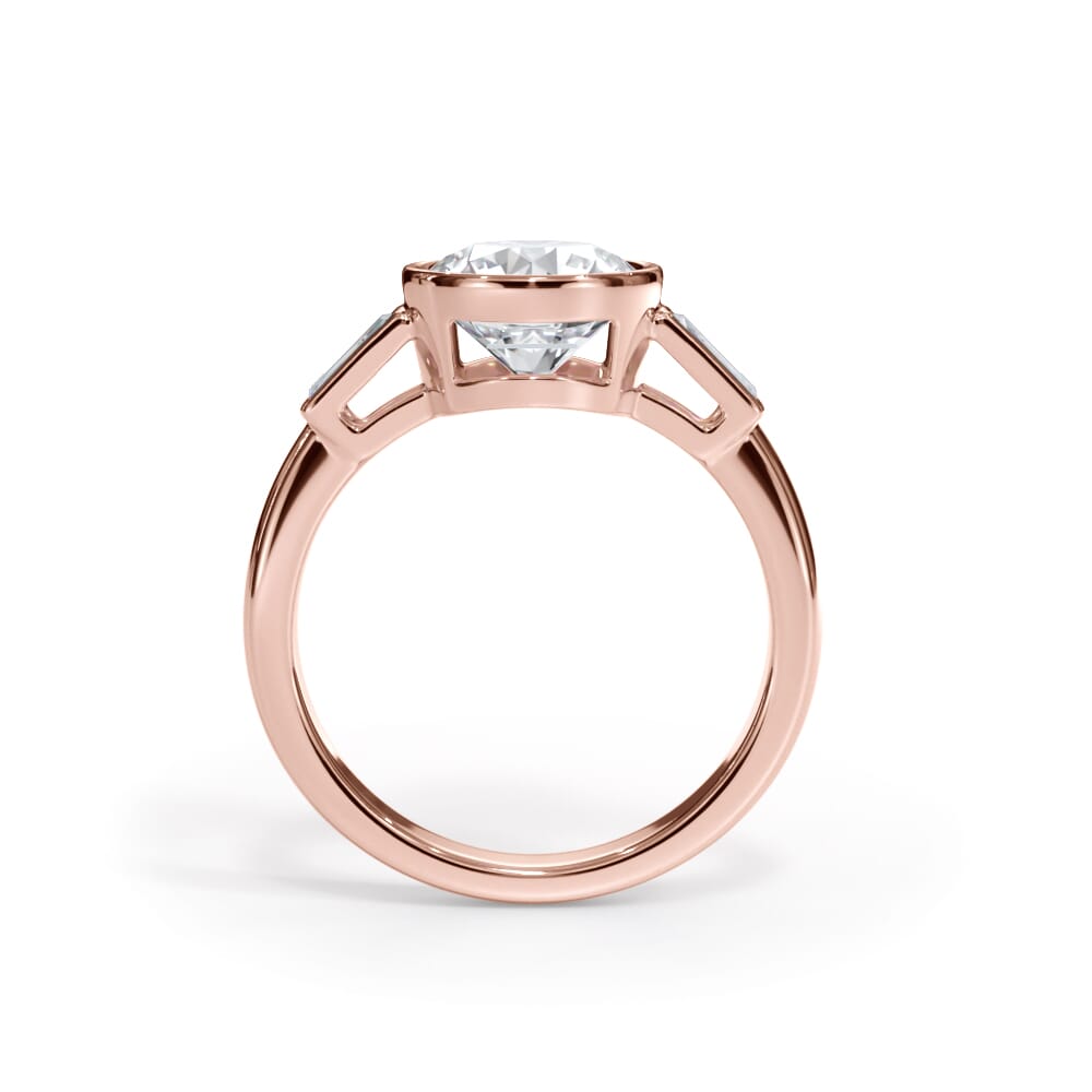 14K Rose Gold Bellora Bezel-Set Tapered Baguette Engagement Ring