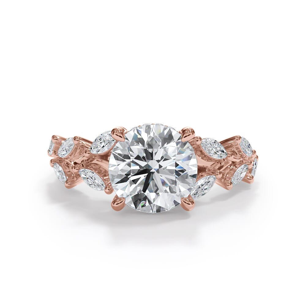 14K Rose Gold Vineyard Leaf Marquise Diamond Engagement Ring