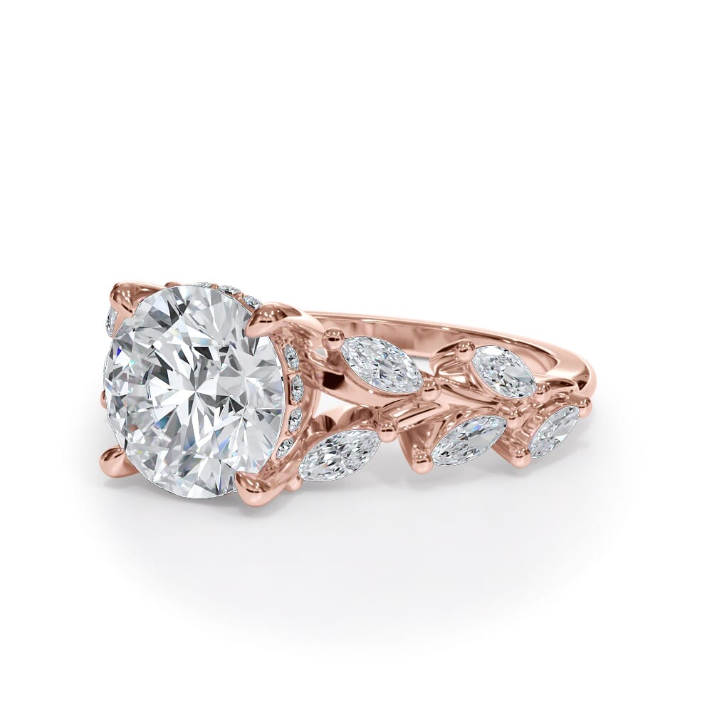 14K Rose Gold Vineyard Leaf Marquise Diamond Engagement Ring