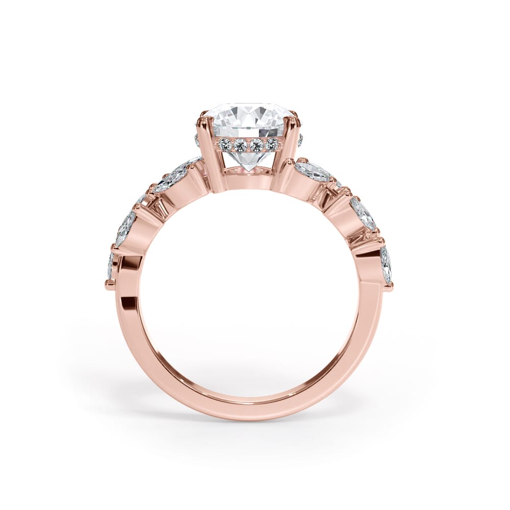 14K Rose Gold Vineyard Leaf Marquise Diamond Engagement Ring