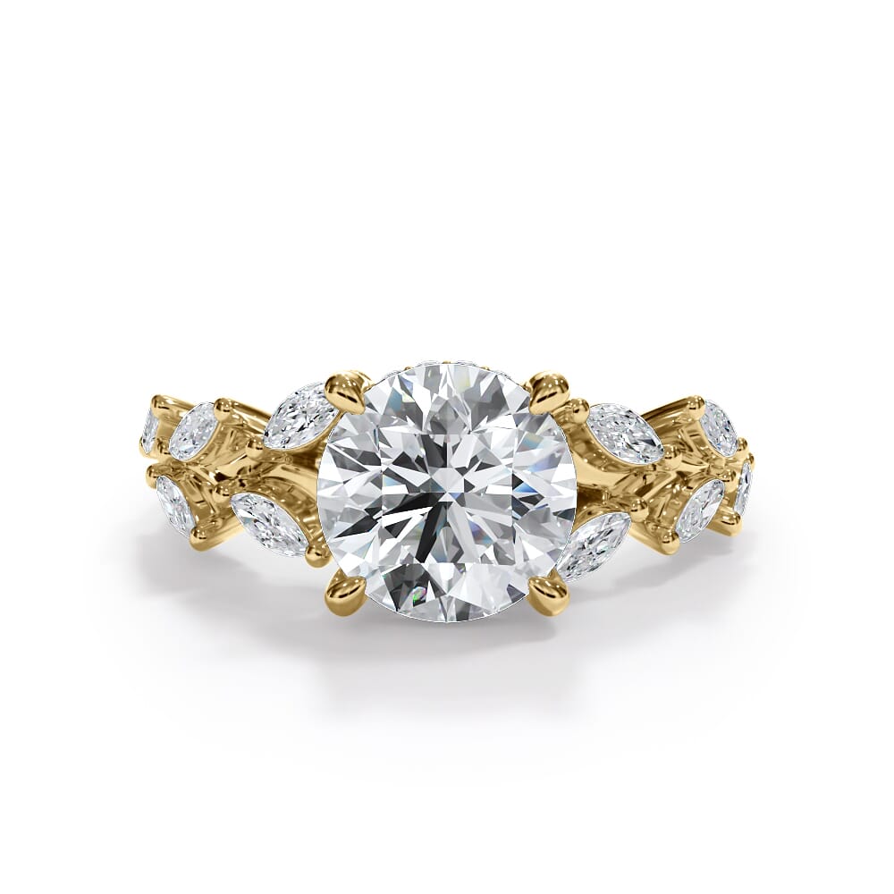 14K Yellow Gold Vineyard Leaf Marquise Diamond Engagement Ring