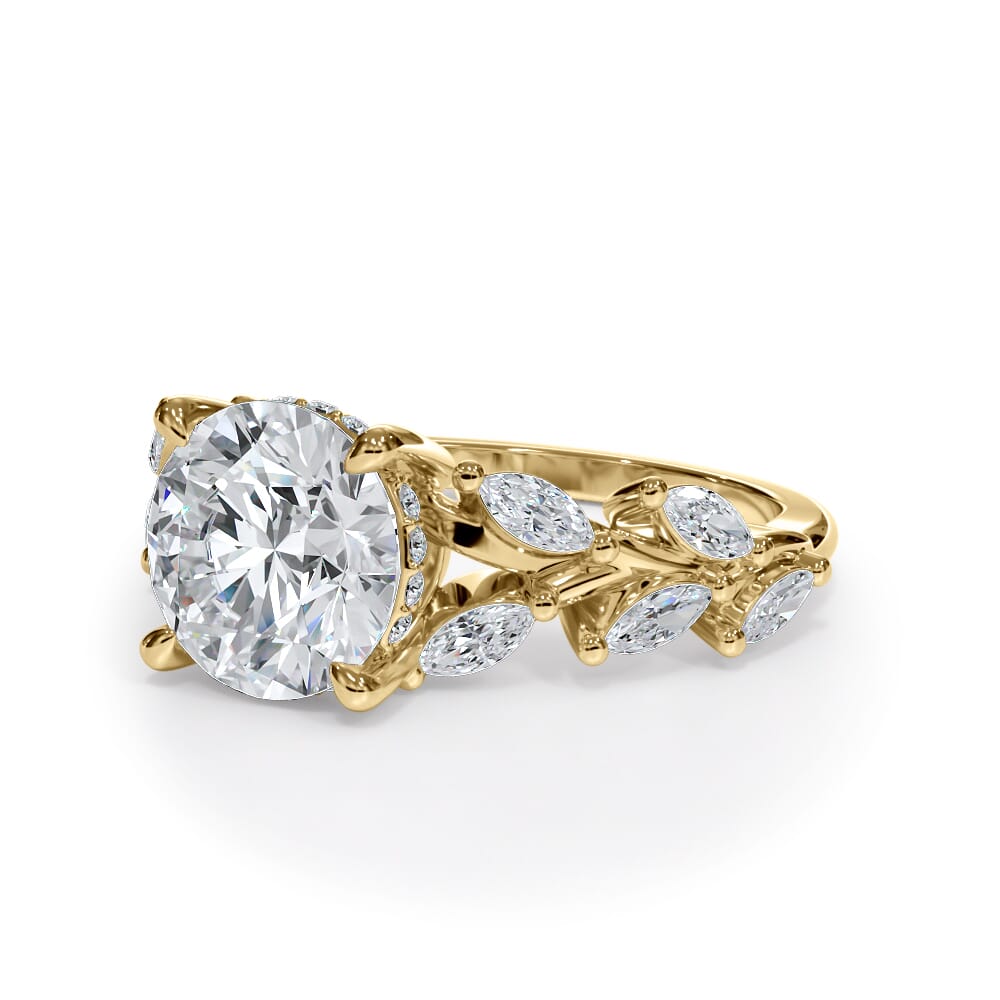 14K Yellow Gold Vineyard Leaf Marquise Diamond Engagement Ring