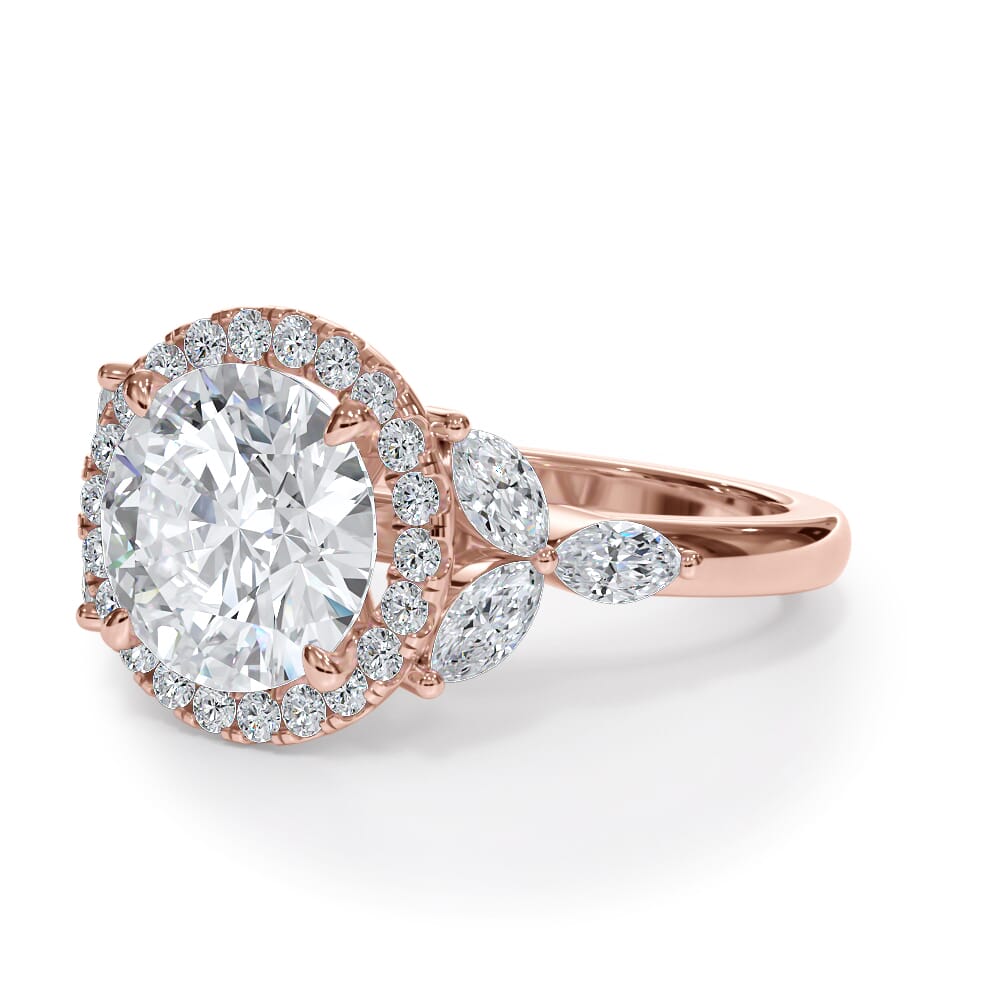 14K Rose Gold Elysian Marquise Diamond Halo Engagement Ring