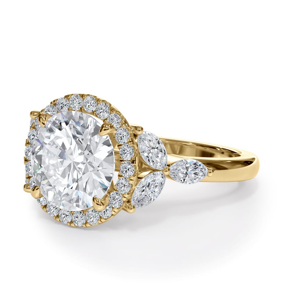 14K Yellow Gold Elysian Marquise Diamond Halo Engagement Ring