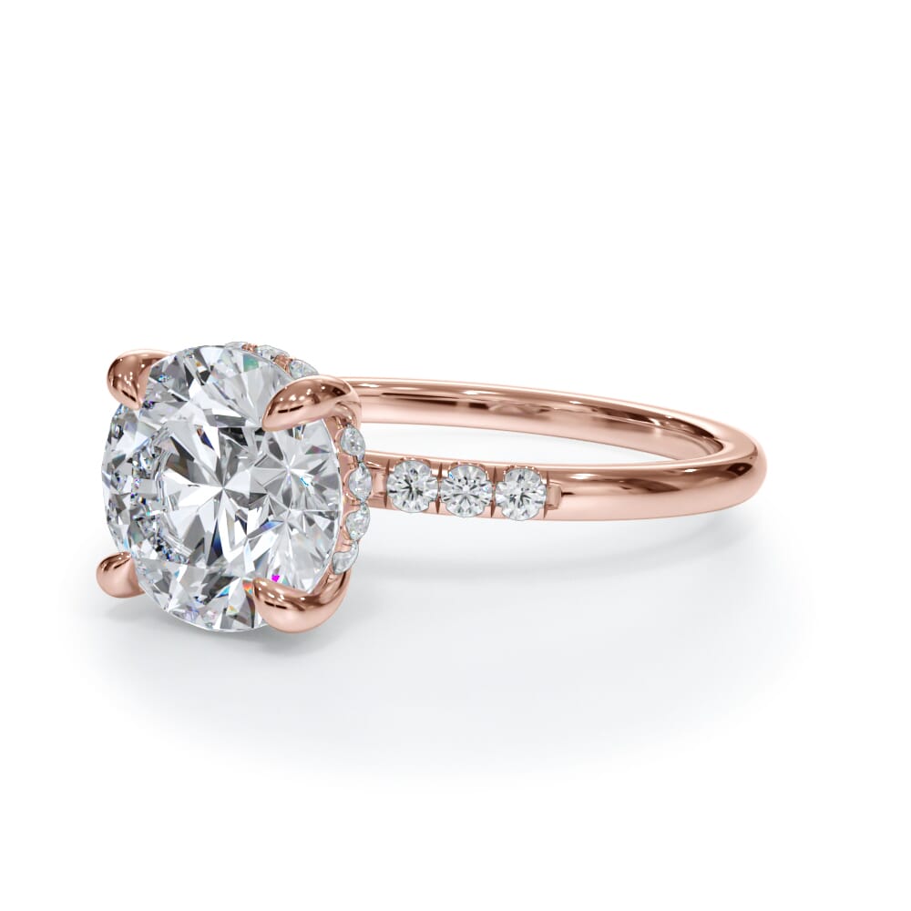 14K Rose Gold Bellora Trio Pavé Hidden Halo Engagement Ring