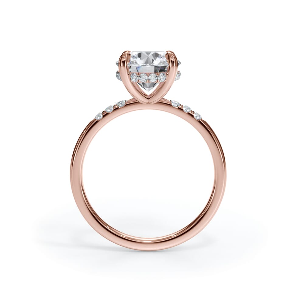 14K Rose Gold Bellora Trio Pavé Hidden Halo Engagement Ring