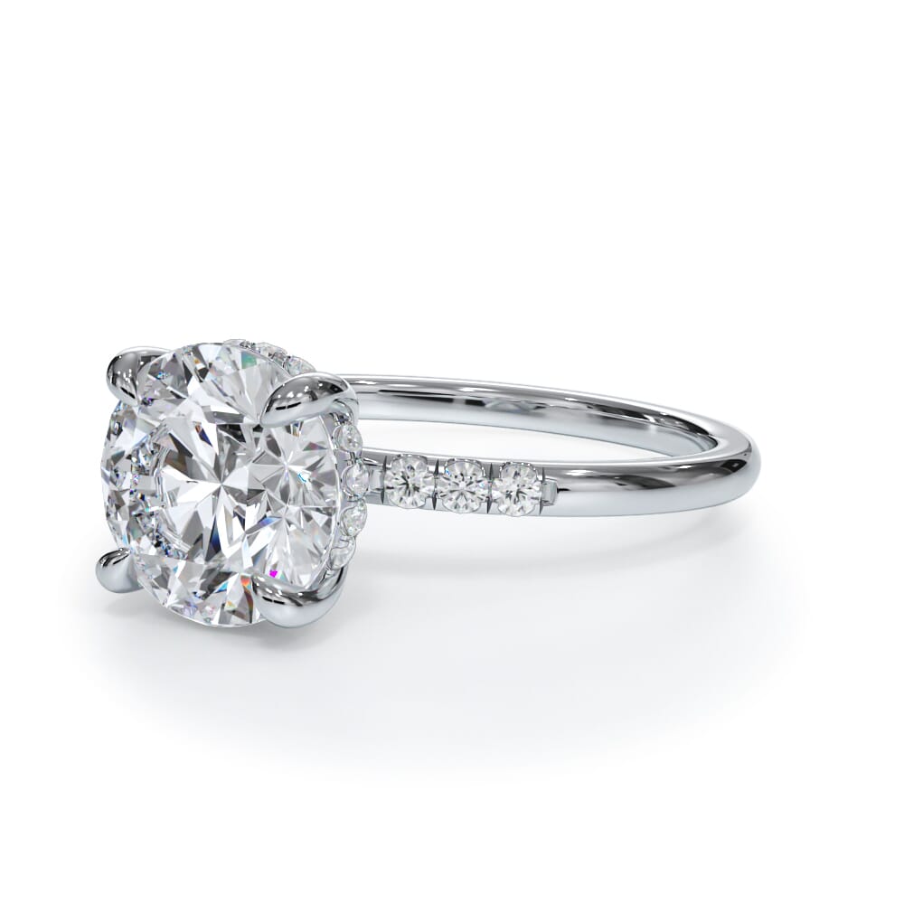 14K White Gold Bellora Trio Pavé Hidden Halo Engagement Ring